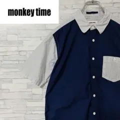 monkey time モンキータイム 半袖シャツ 切り替え ストライプ Mのサムネイル