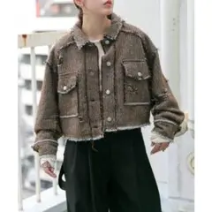 美品 KBF ケービーエフ ダメージ ツイード ショート丈 ジャケット ブルゾン