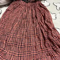 オレンジネイビー チェック フレアスカート