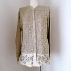 Laura Ashley ヴィンテージ 花柄刺繍　ロングカーディガン 絹 綿 麻