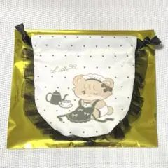 Lil ala mode mikko トレーディングレース付きミニ巾着　ラテ
