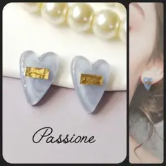 【一点物】大人シンプル タグ付きパールブルーハート ピアス/イヤリング