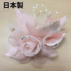 日本製☆ピンク花のブローチ グリッター付き