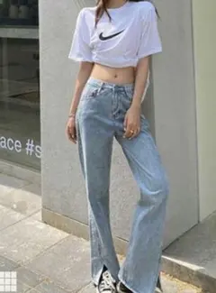 フロントスリットハイウエストデニムパンツ　cu300 グレイル　GRL