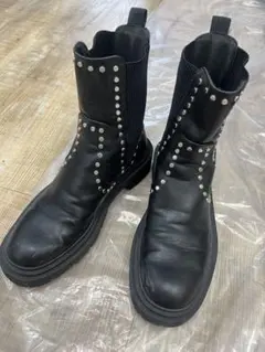 ZARA スタッズ サイドゴアブーツ ブラック 37