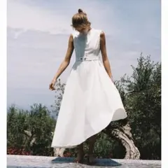 極美品✨完売品【ZARA】アシンメトリー デニムワンピース ホワイト 丈長(M)