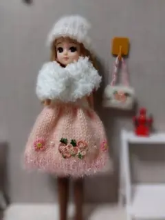 ㊺ リカちゃん ハンドメイド 服 ニット ワンピース 帽子 バッグ マフラー