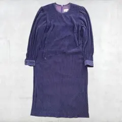 ワンピース レディース 長袖 フリル デザイン 総柄 ブルー ドレス