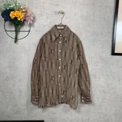 古着 シャツブラウス 長袖 シアー M相当 ブラウン 匿名配送