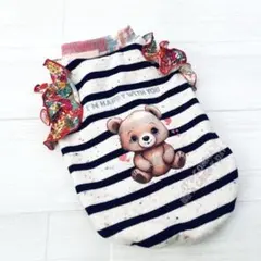 ハンドメイド　犬服　濃紺×生成りボーダー× LIBERTY肩フリルタンクトップ