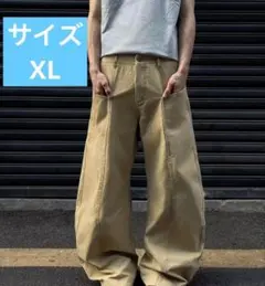 ベージュ ワイドパンツ サイドポケット付き