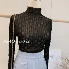 シアー カットソー タートル インナー 重ね着 ブラック シースルー 秋冬 韓国