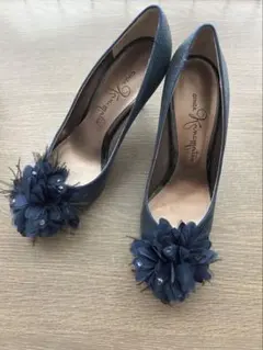 銀座かねまつ　ヒールパンプス　ネイビー　ラメ　グリッター　パーティー　22.5