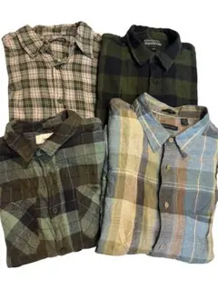 USA古着 ネルシャツ4点セット XL 緑系