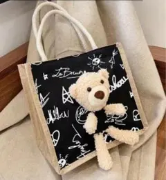 漫画の可愛いクマ装飾 ハンドバッグ キャンバスバッグ ランチバッグ トートバッグ