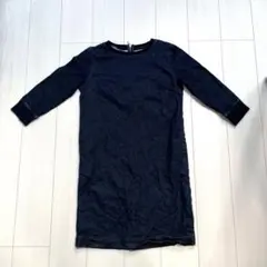 長袖ワンピース デニム ひざ丈ワンピース インディゴ 春 秋 無地 長袖ワンピ