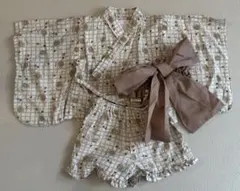 ベビー甚平 セパレート　帯付き　花柄 チェック 90センチ
