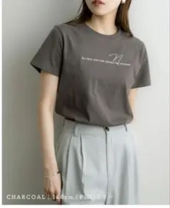 NOAHL チャコール 刺繍ロゴプリント Tシャツ Mサイズ