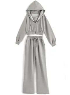 ジップパーカー×キャミ×ワイドパンツ裏起毛セットアップ[pm229]