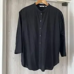 UNIQLO バンドカラーシャツ ブラック 七分袖 Mサイズ