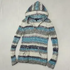 90s ボーダー フィッシュネット ニット パーカー フェアリーグランジ y2k