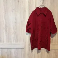 一点物❣️ オーバーサイズ 赤 半袖シャツ ボタンアップ シャツ 半袖 襟付き