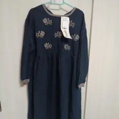 サマンサモスモス　SM2 リサイクルコットン刺繍ワンピース　ネイビー