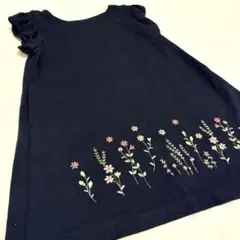 花柄刺繍ワンピース ネイビー フリル袖 キッズ 子供服　100cm