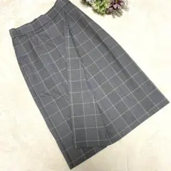 【未使用】ユニクロ⭐️ チェックナロースカート（ハイウエスト グレー L