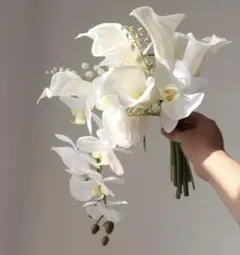 【値段交渉可能です】カラーと胡蝶蘭のウェディングブーケ・ブートニア