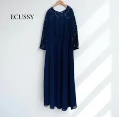 新品✨エクシー【L】ワンピース ロング丈 レース切替 フォーマル 結婚式 b98