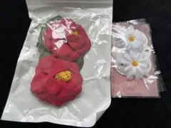 椿とデイジーの髪飾り クリップ付き