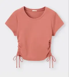 サイドドロスト クロップドTシャツ ピンク