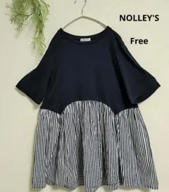 NOLLEY'S ネイビー ストライプ 切り替え　半袖トップス Freeのサムネイル