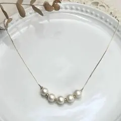 リッチクリームカラーコットンパール ✧ 輝くなめらかチェーンのネックレス