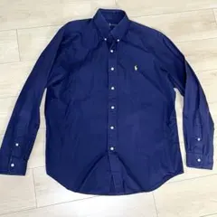 ラルフローレン ネイビー　長袖シャツ　L アメカジ　古着　ポロ刺繍ロゴ　コットン
