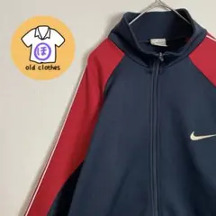 NIKE スウォッシュ　刺繍ロゴ　トラックジャケット　バイカラー　紺　赤　古着