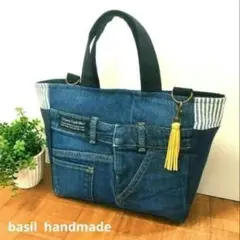 デニムリメイク♡　トートバッグ　ヒッコリー　ハンドメイド♡　デニム♡新品、未使用