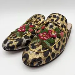 グッチ プリンスタウン レオパード 刺繍 サンダル ホースビット ハラコ 37のサムネイル