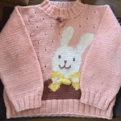 キッズ　ウサギのイラスト ピンク ニットセーター　秋冬