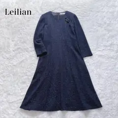 Leilian モザイク調 カットソー ロングワンピース 洗える 9号 近年 Leilian モザイク調 カットソー ロングワンピース 洗える 9号
