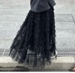 チュール　フリル　ロングスカート 黒　チュールスカート　フリルスカート