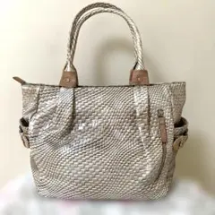 値下げトップコレクション本革編みプリントベージュバッグ✖️リザード使い✨A4収納可