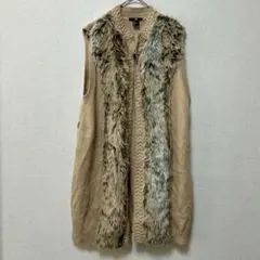 H&M エイチアンドエム フェイクファー ニット ロングベストジレ ベージュ S