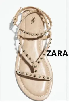 ZARA スタッズ付きゴールドフラットサンダル新品未使用のサムネイル