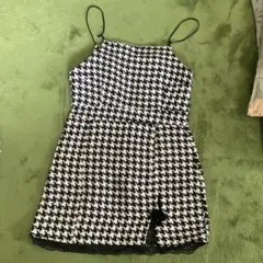 ハウンドトゥースパターン ノースリーブワンピース M
