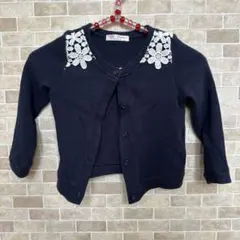 ネイビー レース装飾　キッズ　カーディガン　100