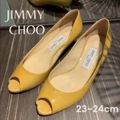 JIMMY CHOO イエロー オープントゥパンプス 37.5 エナメル
