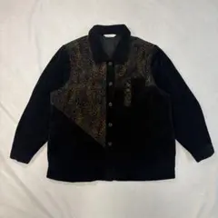 【レトロ古着】コーデュロイ ジャケット キルティング 切替 総柄 ブラック