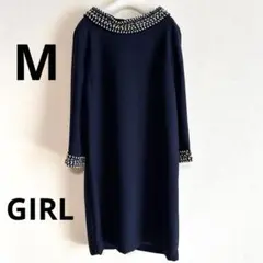 【美品】GIRL ガール ネイビー パーティドレス 披露宴 二次会 オケージョン